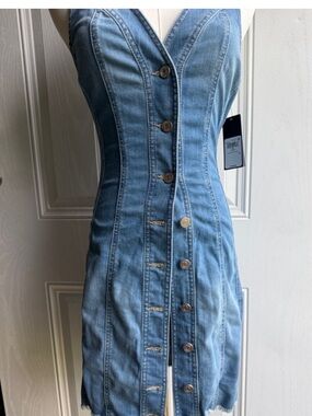 Denim Button-Front Dress in Light Blue